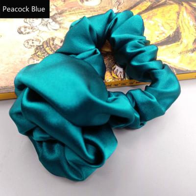 China Hot Selling Amazon Hair Scrunchies Fashionable Colorful Cloth Headband Elastic 100% Ponytail Holder Silk Hair Scrunchies for sale