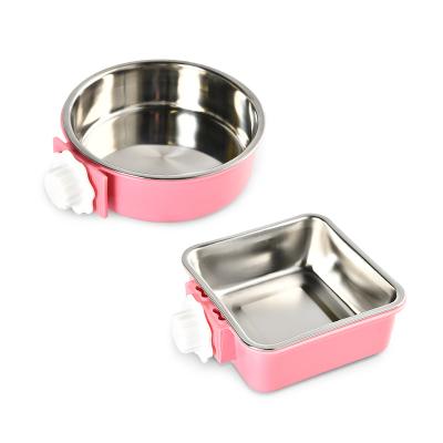 China Sustainable Removable Hanging Pet Food Bowl Stainless Steel Pet Cage Bowls for sale