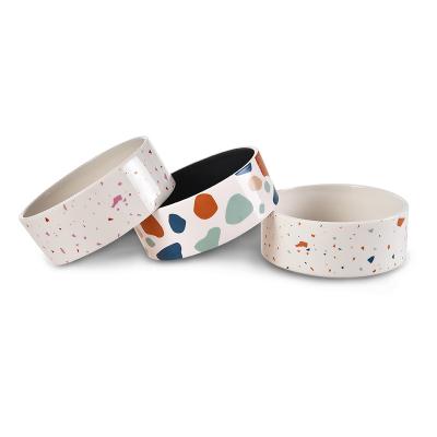 China Terrazzo Print Sustainable Fashion Ceramic Cat Dog Bowl Easy Clean Feeding Bowl Eco Friendly for sale