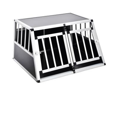 China Sustainable Easy To Transport Aluminum Lightweight Double Door Silver MDF Durable Dog Cage for sale