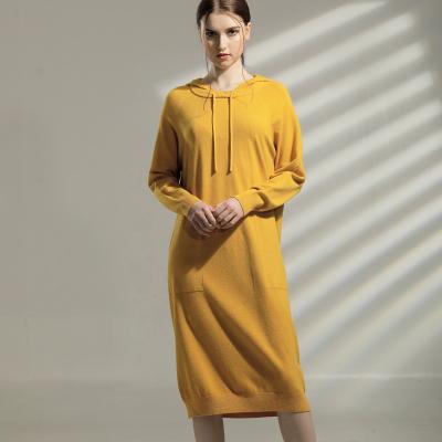 China New Fashion Anti-wrinkle Yellow Hooded Women's Loose Winter Plus Size Sweater Dresses for sale