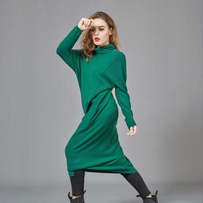 China Anti-wrinkle new arrive winter autumn women's clothing high neck solid color long sleeve dress muslim plus size dress for sale