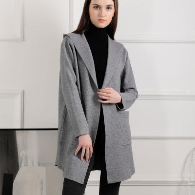 China Anti-Wrinkle Winter Elegant Women Gray Hooded Jacket Cardigan Sweater Women Long for sale