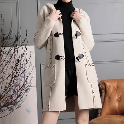 China Anti-Wrinkle 2021 Autumn Winter Hoodies Latest Knitted Coat Women Fashion Loose V-Neck Mid Length Knitting Cardigan With Pockets for sale