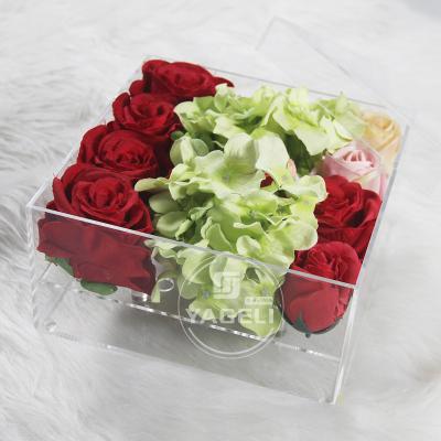 China YAGELI Advertising Clear Cover High Quality Acrylic Drawer Rose Case Lucite Flower Box With Acrylic Lid for sale