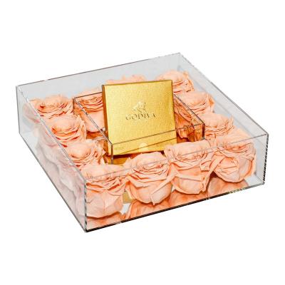 China New Designer 12 Transparent Clear Advertising YAGELI Rose Flower Square Acrylic Box for sale