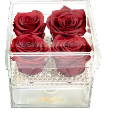 China YAGELI 4 Hole High End Handmade Transparent Custom Display Box Acrylic Pink Flower Acrylic Gift Box for sale