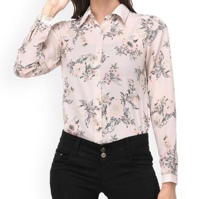 China Tailored Anti-pilling Made Women Long Sleeve Slim Fit Cotton Pink Floral Printed Casual Shirts Blouses for sale