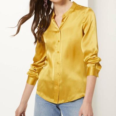 China Anti-pilling tailored bespoke high quality yellow sexy long sleeve ladies silk satin blouses for sale