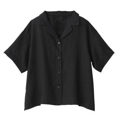 China OEM Anti-pilling Collar Cotton Black Summer Cuban Shirt Ladies Service Blouses for sale