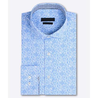 China Anti-pilling Custom Made Wide Leg Blue Floral Printed Collar Long Sleeve Cotton Dress Shirt for sale