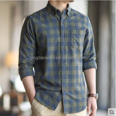 China Custom made stylish formal anti-pilling men's plaid shirt cotton fabric for men with long sleeve for sale