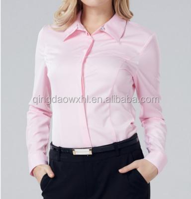 China Anti-pilling ladies casual pink shirt for office wear for sale