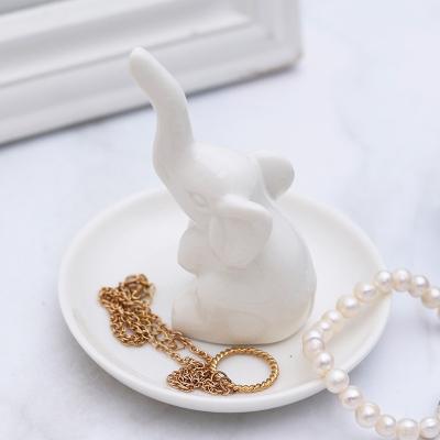 China Lovely Elephant Dish Ring Holder Ceramic Jewelry Tray Holder Rose Gold Kitty Table Decor Ceramic Trinket for sale