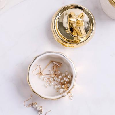 China Creative Nordic Style Ceramic Jewelry Storage Box Ins Style Unicorn Ornaments Gold Jewelry Box With Lid for sale