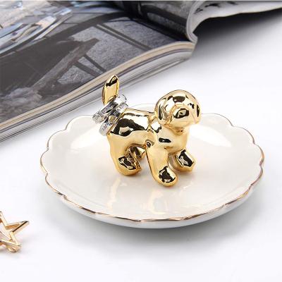 China Adorable Ceramic Luxury Porcelain Dog Ring Holder Ceramic Jewelry Tray Bracelets Dish Dessert Dish Perfect for Holding Small Jewelry for sale