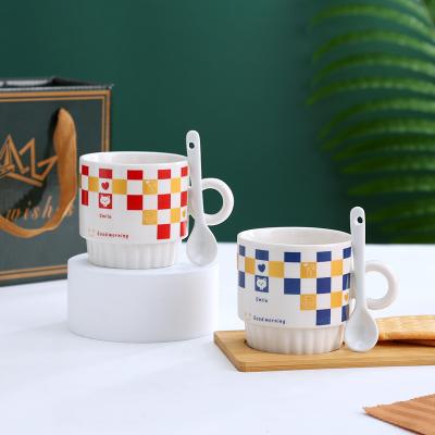 China Hot Selling Ceramic Printing Eve Gifts Mugs With Logo Viable Factory Creative Ceramic Couple Mugs for sale