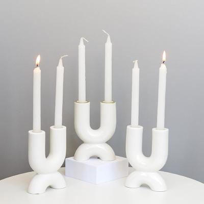 China European single pillar home decorative ceramic candle holder decoration dining table decoration candlestick for home for sale