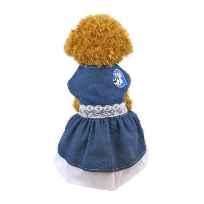 China 2021 Spring Summer Lattice Denim Dress Laciness Pet Jacket Viable Fresh Stylish Washed Pet Clothes for sale