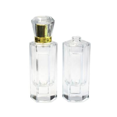 China Clear 50ml Cosmetic Hexagon Glass Perfume Bottle With Pump Sprayer For Cosmetic Packaging Products for sale