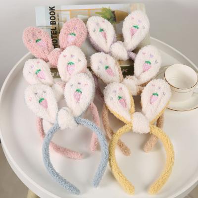 China Cute Environmentally Friendly Spa Environmentally Friendly Soft Facial Headband Baby Rabbit Ear Elastic Head Band Makeup Face Stretch Towel Wash Headband for sale