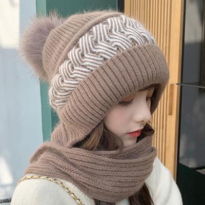 China 2022 COMMON Venonat Cute Buckle Hat Winter Fashion Knitted Thick Wool Hats Beanie Cap With Scarf Winter Ball Caps for sale