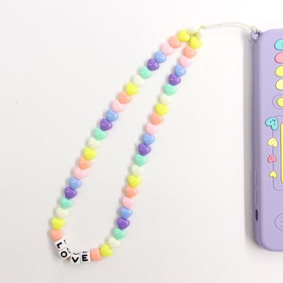 China 2021 New Custom Environmentally Friendly Handmade Plastic Colorful Love Letter Phone Case Straps Mobile Wrist Heart Chain for sale