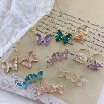 China Transparent Anillo Ring Earring Jewelry TRENDY New Fashion Butterfly Earring Set for sale