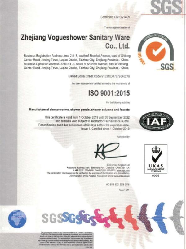 ISO9001 - Zhejiang Vogueshower Sanitary Ware Co., Ltd.