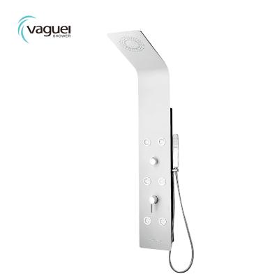 China Thermostatic Faucets Vaguel Matte Rose Gold Rainfall Bathroom Aluminum Alloy Electronic Spray Shower Panel for sale