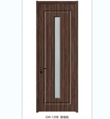 China GW-120B Black Walnut Color Sound Proof Wood Glass MDF Fancy Door PVC Products Design Decoration GW-120B Wood Door For Heavy Duty House for sale