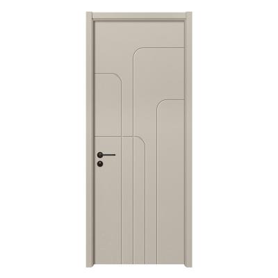 China Modern Interior Decoration Style Gray Color Design PVC Fancy Panel Non-Painted Wooden Door With MDF Door Frame For Bedroom GUjia Door for sale