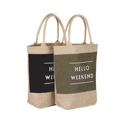 China Wholesale Custom Logo Jute Reusable Reused Handled Bag, 100% Eco Friendly Jute Grocery Shopping Bags, Fashion Tote Hemp Bags for sale