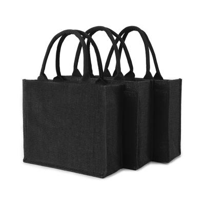 China New Fashion Hemp Fabric Black White Design Handled Jute Tote Bag Custom Shopping for sale