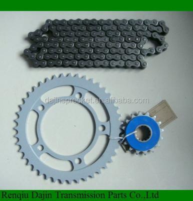 China A3 steel 45 steel 1045 Dajin motorcycle sprockets kits/parts for shineray/d70 motorcycle chain and sprocket for sale