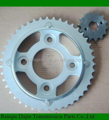 China A3 steel complete 1023 chain and sprocket/motorcycle parts 45 steel bajaj sprocket/suzuki ax100 Dajin chain parts for sale