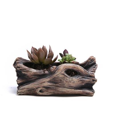 China Wholesale Breathable Old Root Carving Resin Succulent Tree Stump Flower Pot Planter Art Crafts Decor for sale