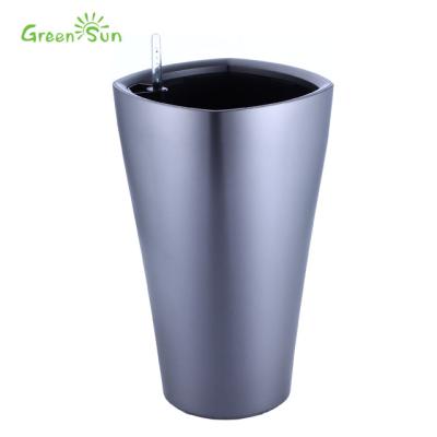 China Simply Self Watering Plant Flower Pot Pottery Automatic Water Absorption Planting Flower Pots Black And White Plastic Basin for sale