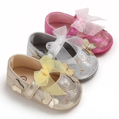 China Hot Selling Anti-odor PU Bow-knot Baby Shoes Leather Silk Hard Sole Baby Shoes for sale