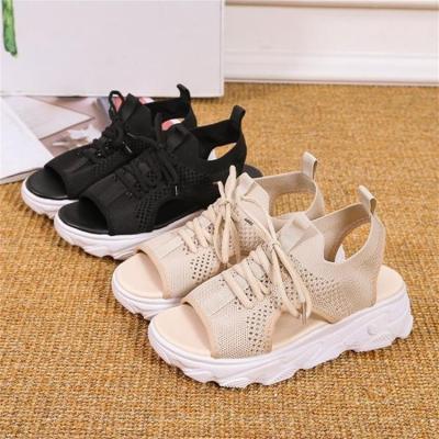 China Other Decoration Hollow Knit Sport Sandals For Summer Ladies Peep Toe Slip On Chunky Sole Women Shoes for sale