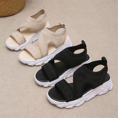 China Other Women's Sandals Fashion Casual Pure Color Knitted Flat Sandals 2022 Summer All-match Mesh Printed Comfortable Wedge Sandals for sale