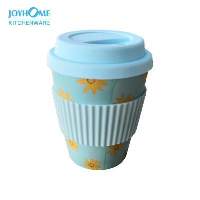 China Viable Customize Reusable Eco-Friendly Biodegradable Bamboo Fiber Take Away Travel Coffee Mug Cups With Silicon Lid And Sleeve for sale