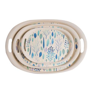 China Home Food Safe Bamboo Fiber Round Tray With Handle for sale