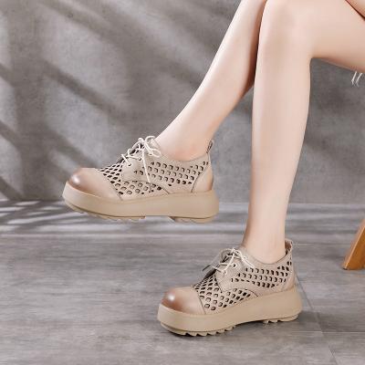 China Anti-Slippery Genuine Leather Women Shoes Roll Leisure Women's Shoes Unique Platform Sandals Real Leather Ladies Sandals 3001 for sale