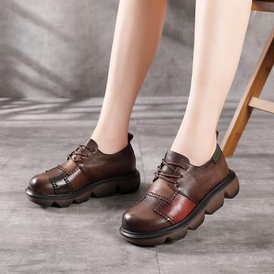 China Anti-Slippery Genuine Leather Women Platforms Shoes Sole Shoes 26061 Wedges Retro Real Pumps Women Shoes Handmade Roll Ladies for sale