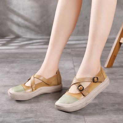 China Breathable Genuine Leather Shoes Woman Anti-Slip Flat With Heel Women Shoes Retro Mary Jane Flat Soft Soled Ladies Shoes 5114 for sale