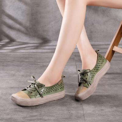 China Genuine Leather Shoes Woman Breathable Hollow Soft Sole Unique Shoes Flat Retro Leather Shoes With Heel Fashion Leisure Girl Shoes 5115-1 for sale