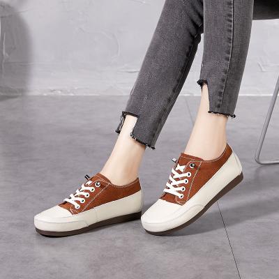 China Breathable Genuine Leather Shoes Woman Women Handmade Soft Unique Shoes Retro Heel Flat Frosted Cowhide Fashion Leisure Girl Shoes 20108 for sale