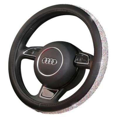 China Fancy Fashion Bling Crystal Rhinestones Universal Fit Shiny Diamond Leather Car Steering Wheel Cover 15 Inch Anti-skid New for sale