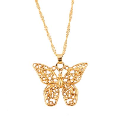 China CLASSIC Trendy Plating 14k/18k Gold Diamond Hollow Butterfly Crystal Necklace for sale